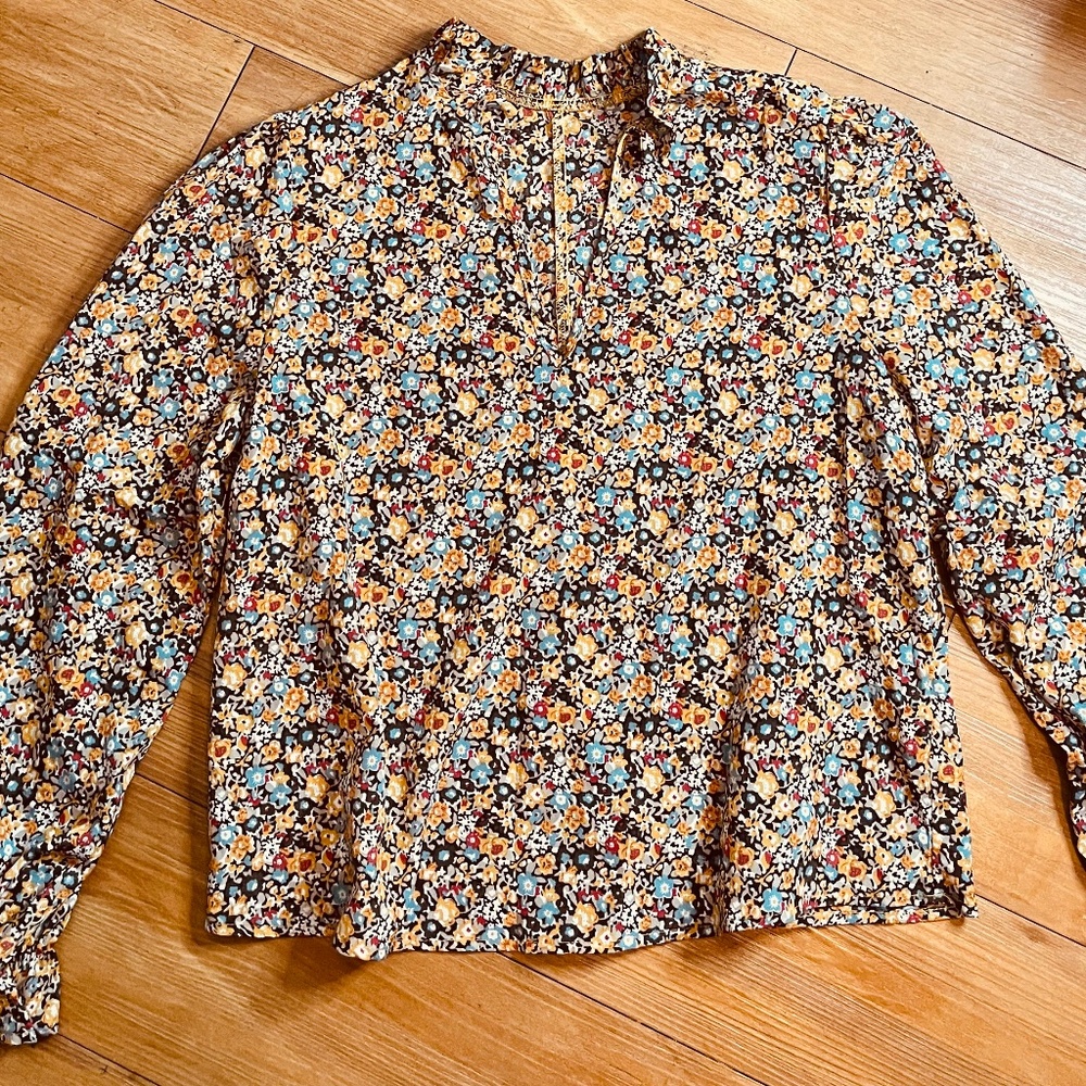 SHEIN Brown floral long sleeve blouse